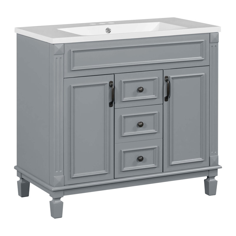 Meuble-lavabo moderne 36 po avec lavabo supérieur, Gris