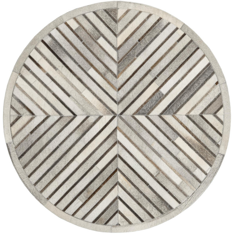  X Tiles Cowhide Leather Rug, Round 4'1"