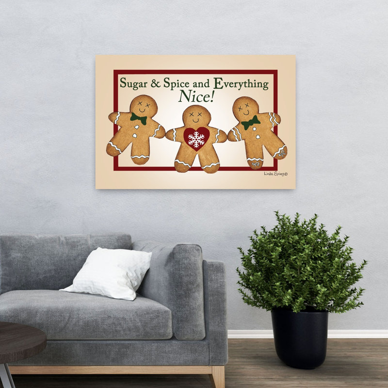 «Christmas Gingerbread Men», art mural contemporain abstrait fantaisiste, 32" H x 48" W