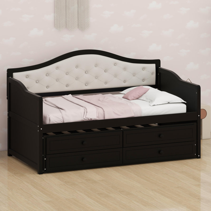 Multi-Functional Daybed with Trundle, Drawer Storage, and Tufted Design for Living Spaces, Black