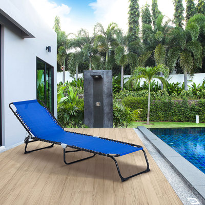 Outdoor Breathable Beach Chair: 4 Reclining Folding - Dark Blue Foldable With Mesh Seat