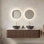 Meuble-lavabo de salle de bain 60 po avec lavabos, armoire de rangement murale à bords arrondis flottants et rayés avec 2 tiroirs, 2 cuves en céramique noires avec motif de pierres, pré-assemblé