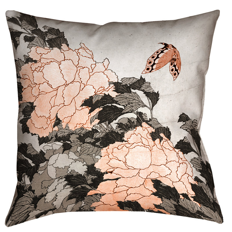 Housse de coussin en lin Katsushika Hokusai, 18 po x 18 po, Orange