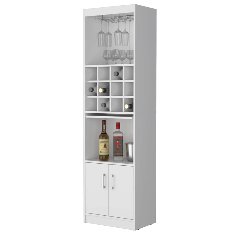 White Bar Cabinet For Wine - 71.1" Height, 20" Width, 13.3" Depth, With 15 Shelves And 2 Doors Quality Construction Storage, Doors, Shelves, Wood