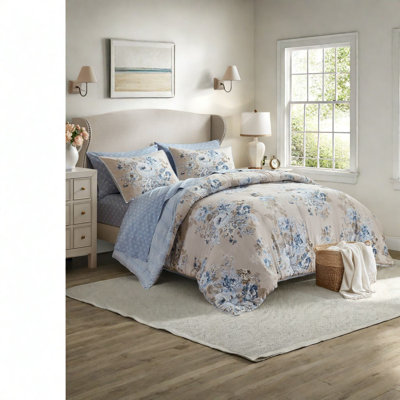 Ensemble de literie intemporel en polyester, motif floral rétro réversible pour chambre à coucher