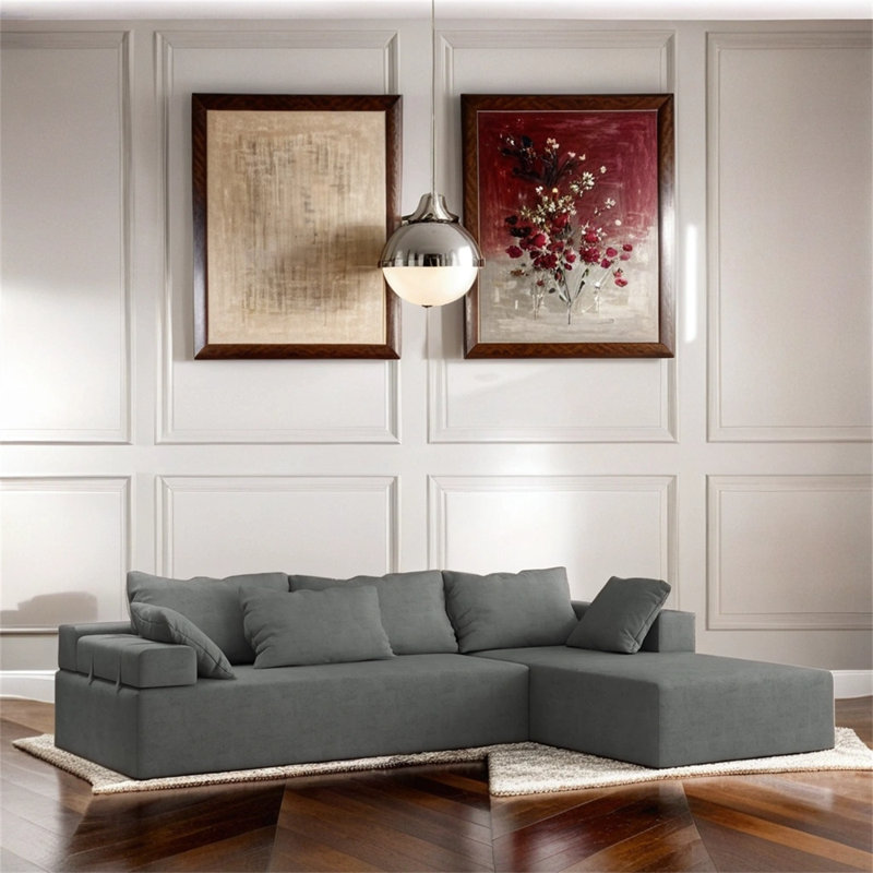 Boneless Upholstered Sectional Sofa, Gray Chenille