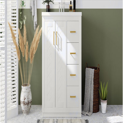 Ensemble de meuble-lavabo 30 po avec lavabo en céramique, armoire de rangement en bois massif, ensemble de meuble-lavabo autoportant avec 3 tiroirs et portes à fermeture douce