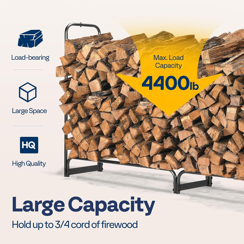 12 ft Black Heavy Duty Steel Firewood Rack with Cover
