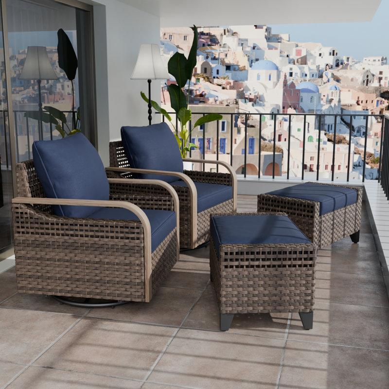 Motes Wicker 2 - Person Patio Conversation Set with Cushions, Dark Blue