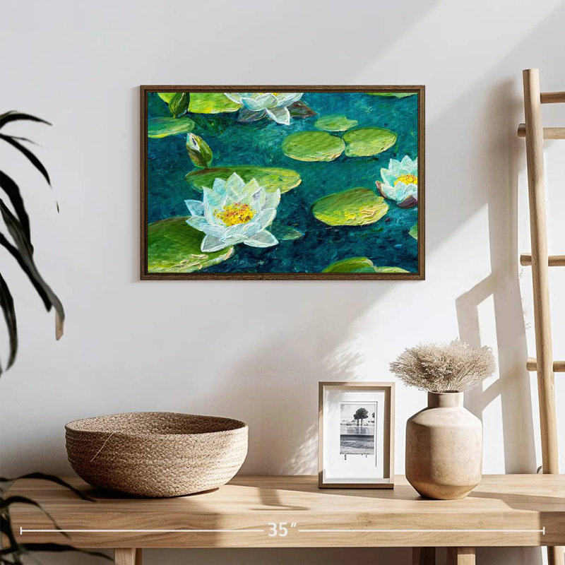 Fleur de nénuphar, 19 po x 13 po, Cadre flottant noyer