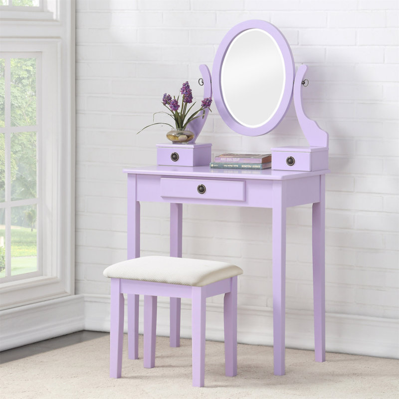 Ensemble coiffeuse et tabouret de maquillage Moniys, Mauve