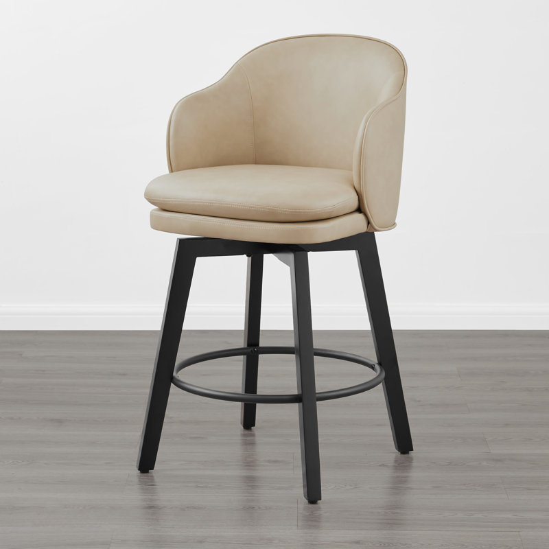 Swivel Bar Stool With Back, 1, Beige