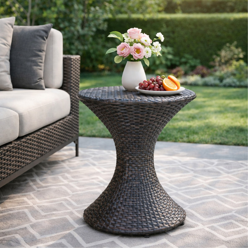 Table de bout d'extérieur ronde en rotin