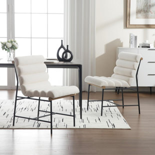 Boucle Channel Tufted Dining Chairs Set Of 2 With Metal & Wood Legs (Set of 2)