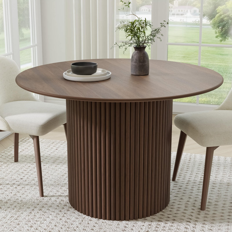 Solid Wood Dining Table Round Pedestal Kitchen Table, 30”H x 46”L x 46”W, Walnut