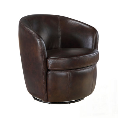 Luxury Living Room Furniture Swivel Chair with Top Grain Leather, Solid Wood Frame, and Comfortable Barrel Back Design