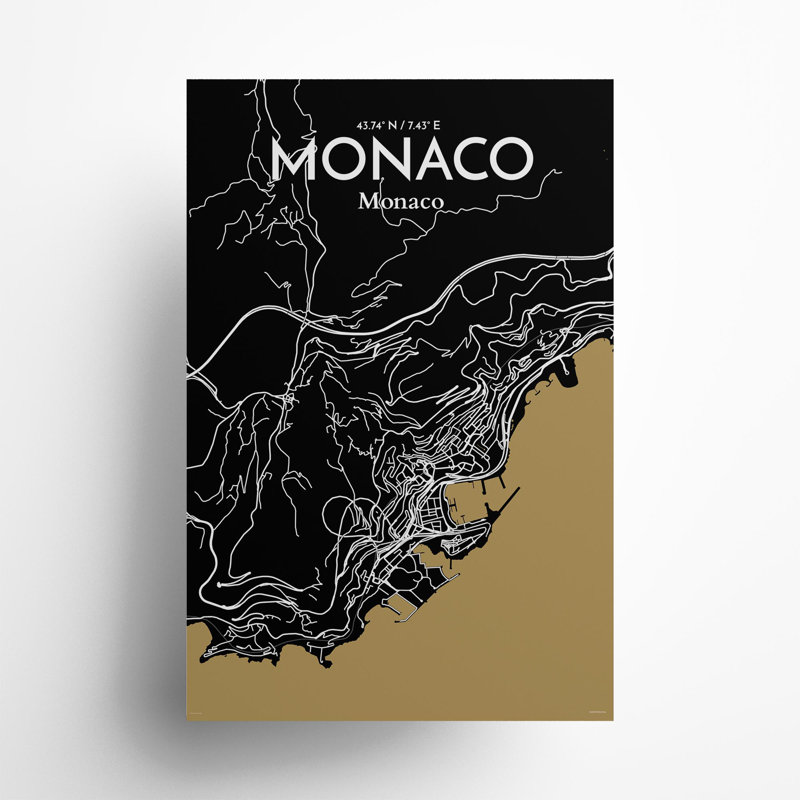 Monaco City Map In Luxe - No Frame Print, 36cm H x 24cm W x 0.05cm D