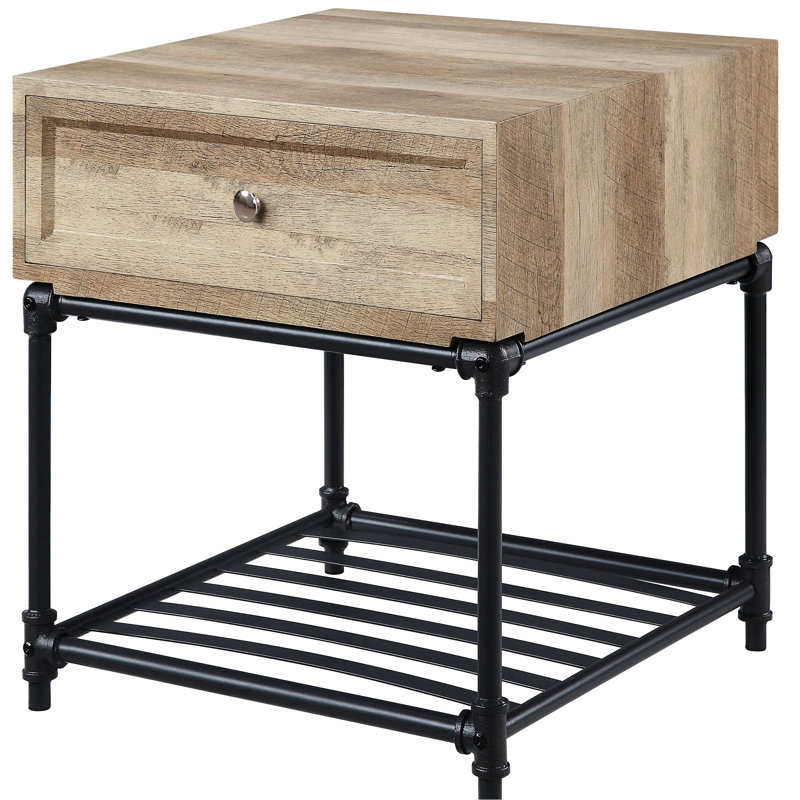 Table de bout Modern Modern, chêne et sable noir avec tiroir de rangement fonctionnel