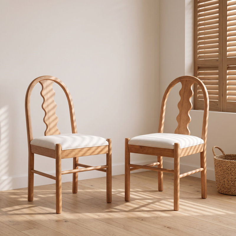 Chaises de salle à manger de style campagnard en bois massif avec coussin d'assise recouvert de tissu (lot de 2)