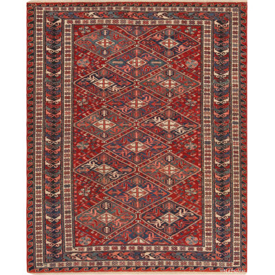 One-of-a-Kind Rectangle 5' X 6'3" 1900s Wool Area Rug in Red/Blue/Beige
