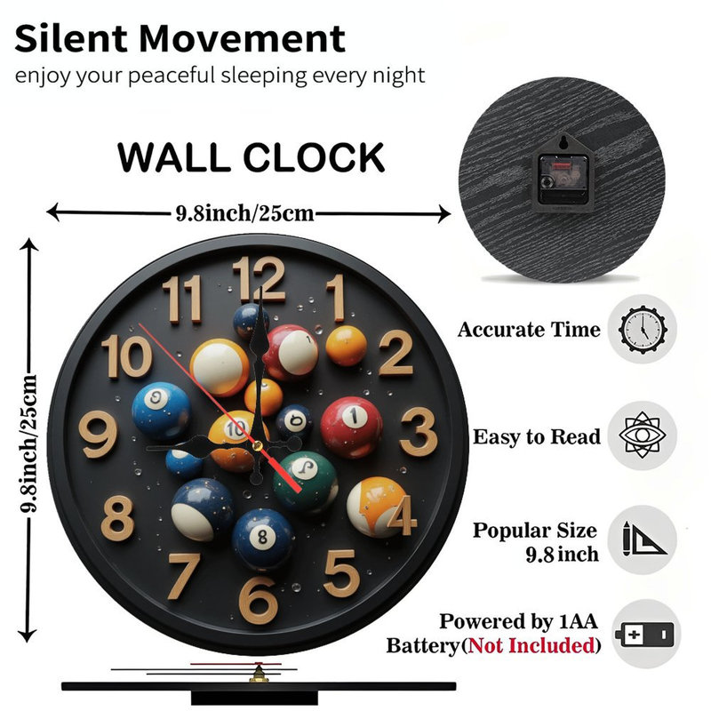 Horloge avec boules de billard