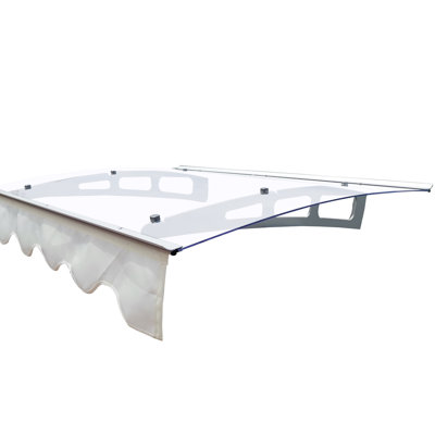 Auvent de porte en tôle de polycarbonate de cristal épais de 0,137 pouce et alliage d'aluminium avec cantonnière de 47 po de largeur x 34 po de profondeur pour mur en béton de maçonnerie