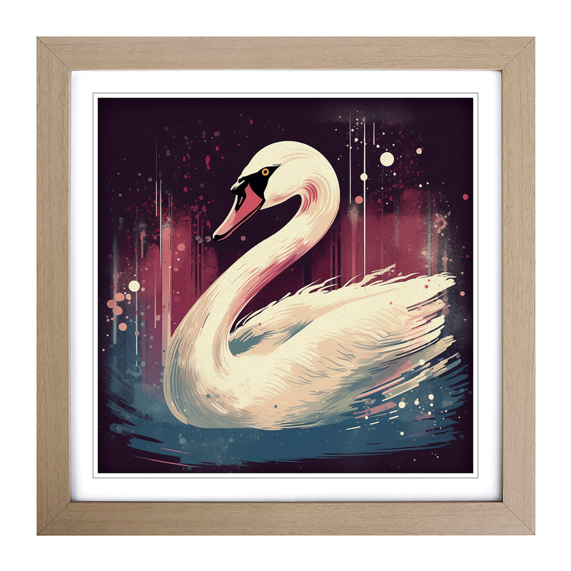 Swan Retro Art No.4 - Framed Print, Oak