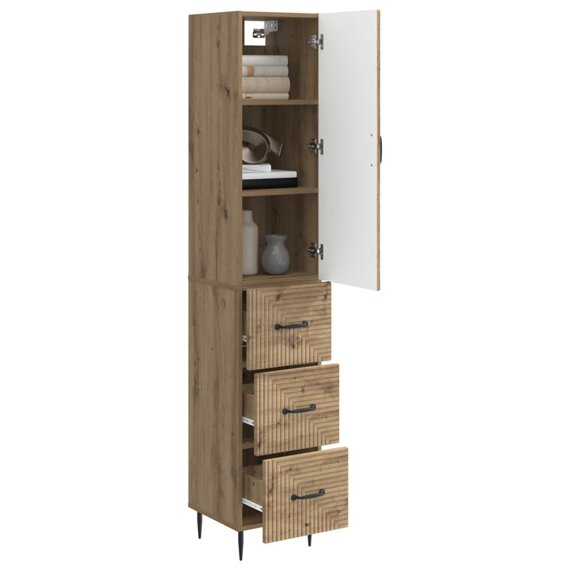 1 -Door 3 -Drawer 2 -Shelf Storage Cabinet, Artisan Oak