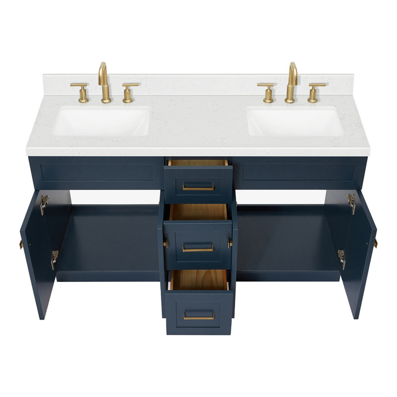Hamlet 60.25'' Bathroom Vanity with Carrara Quartz Top, Midnight Blue
