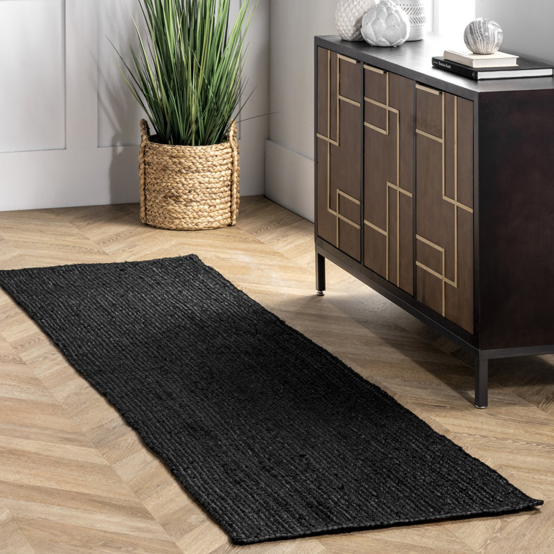Bernyce Handmade Tufted Farmhouse Jute Black Rug, Runner 2'6" x 8'