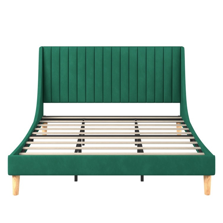 **molblly King Size Bed Frame with Upholstered Headboard, Strong Frame, Wooden Slats Support - Easy Assembly, Green** Latitude Run