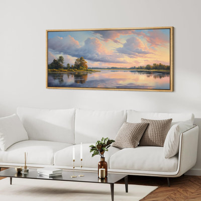 Clouds " Serene River Landscape At Sunset Vintage Inspired Stripes Rustic Art Decor Extra Large Pictures "