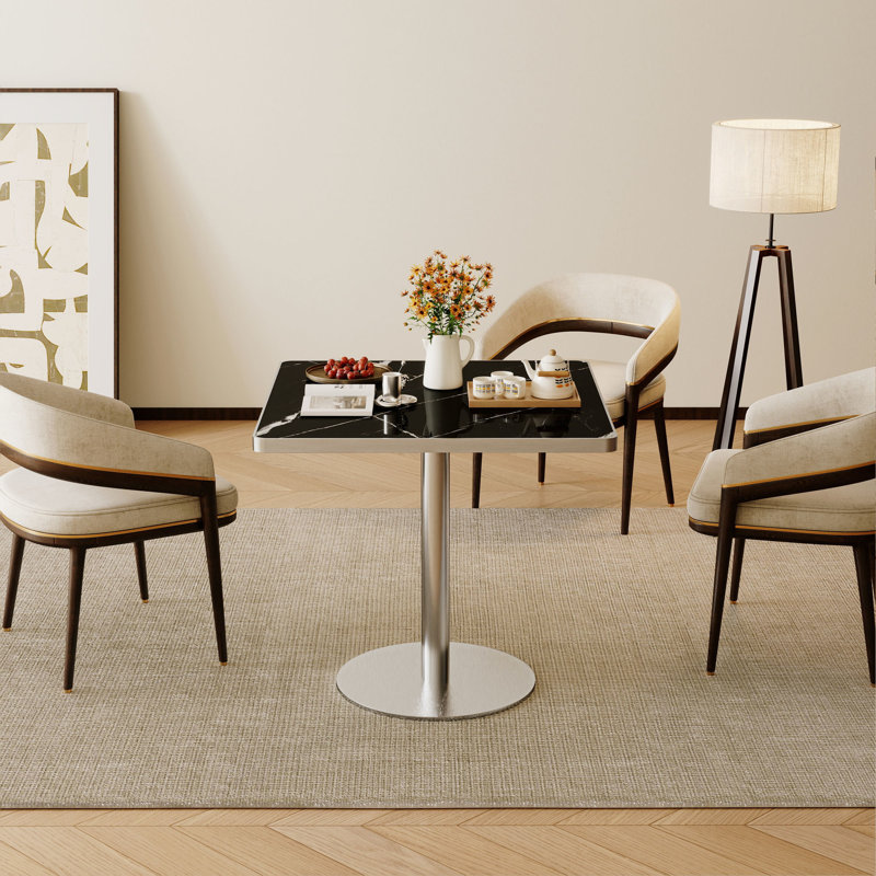 Table carrée bistro moderne tulipe 31,5 pouces avec plateau en faux marbre, facile à assembler, structure en métal robuste