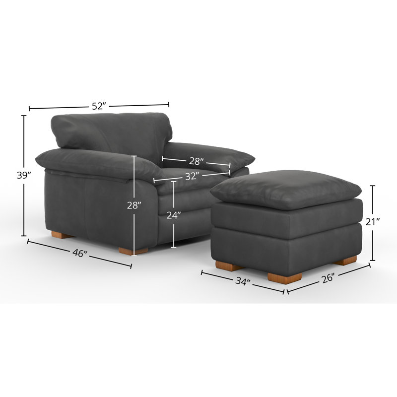 Boulder 52" Deeper and Wider 100% Full Top Grain Leather Chair and a Half with Ottoman, Cetus Slate Genuine Leather