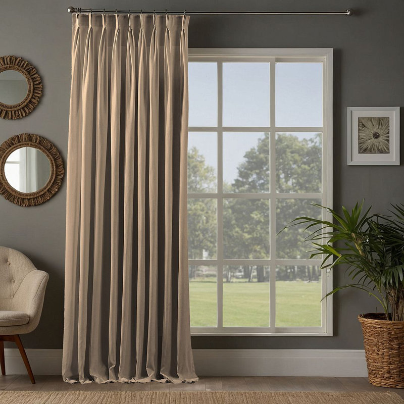 Room Darkening Single Curtain Panel, 190cm Width x 500cm Drop, Beige
