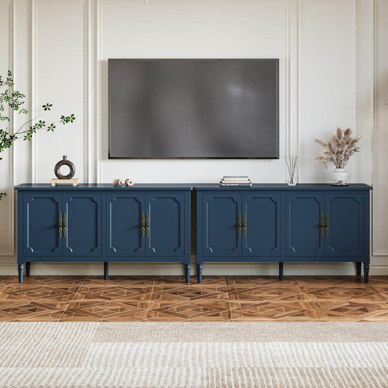 Collynns 58" W Sideboard Cabinet With Adjustable Shelves And 4 Doors Set Of 2, Blue