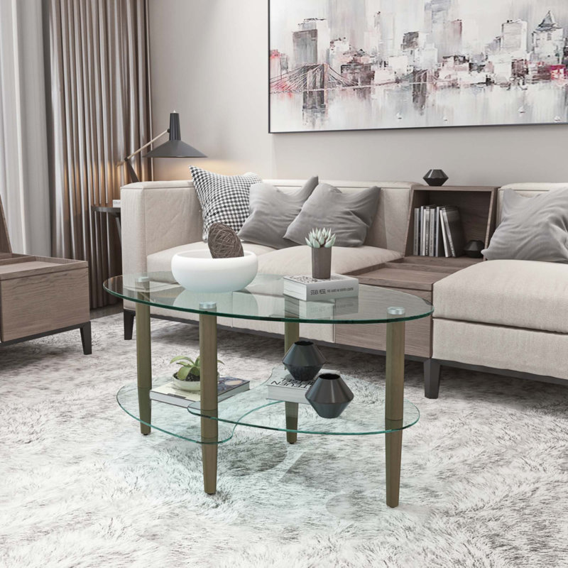Table basse ovale en verre transparent