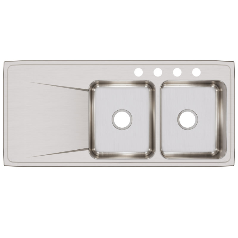 Lustertone 48" L x 22" W Double Basin Drop-In Kitchen Sink, 4 holes