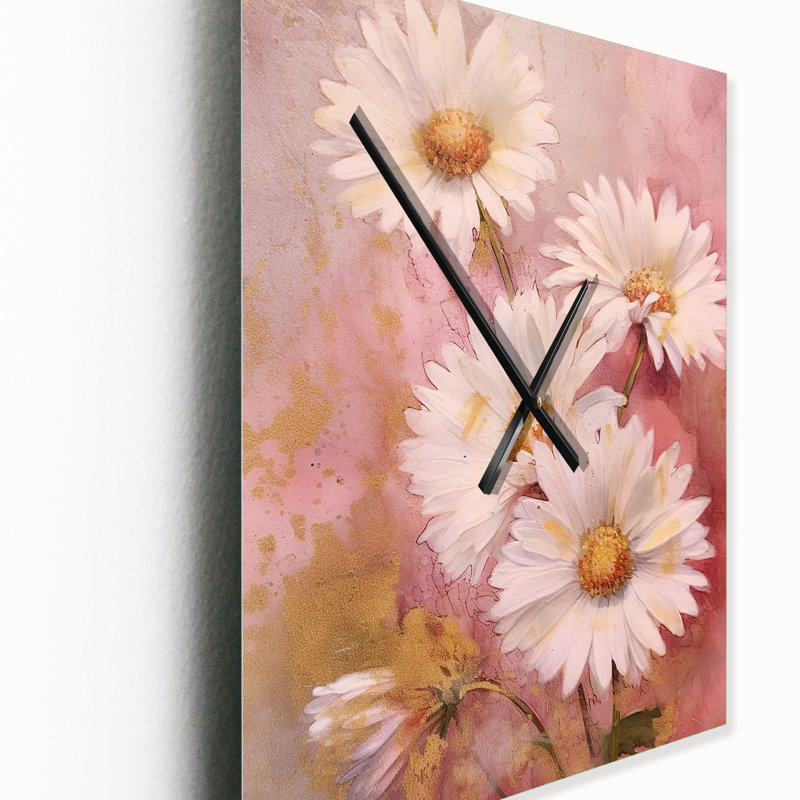 Horloge murale surdimensionnée blanche avec fleurs blanches et marguerites, Grand
