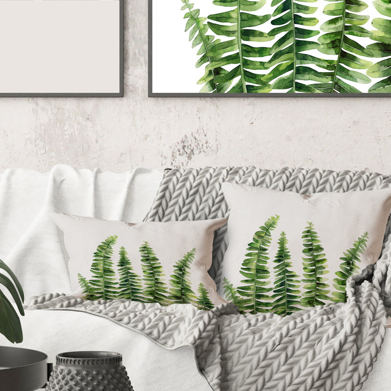 Carré, détail de feuilles de fougère II - coussin décoratif imprimé maison de campagne, 18" x 18"