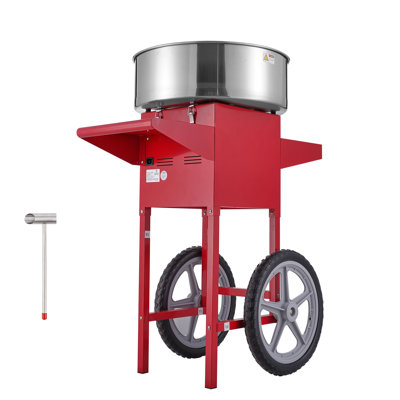 Machine à barbe à papa électrique avec chariot, machine à barbe à papa commerciale de 1000 W avec bol en acier inoxydable, cuillère à sucre et tiroir, parfaite pour la maison, l'anniversaire des enfants, une fête de famille, rouge