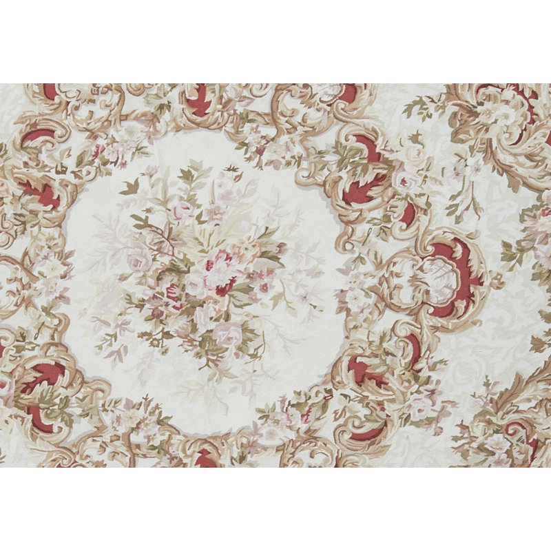 Hand-Knotted High-Quality Ivory and Ivory Round Area Rug