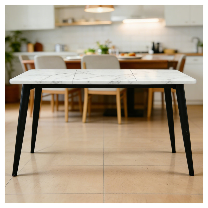 Table de salle à manger moderne en faux marbre pour 4-6, table de cuisine rectangulaire avec pieds robustes en métal