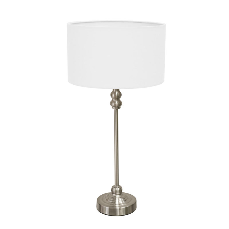 Saylorsburg Metal Table Lamp, Yes, Silver, White Fabric