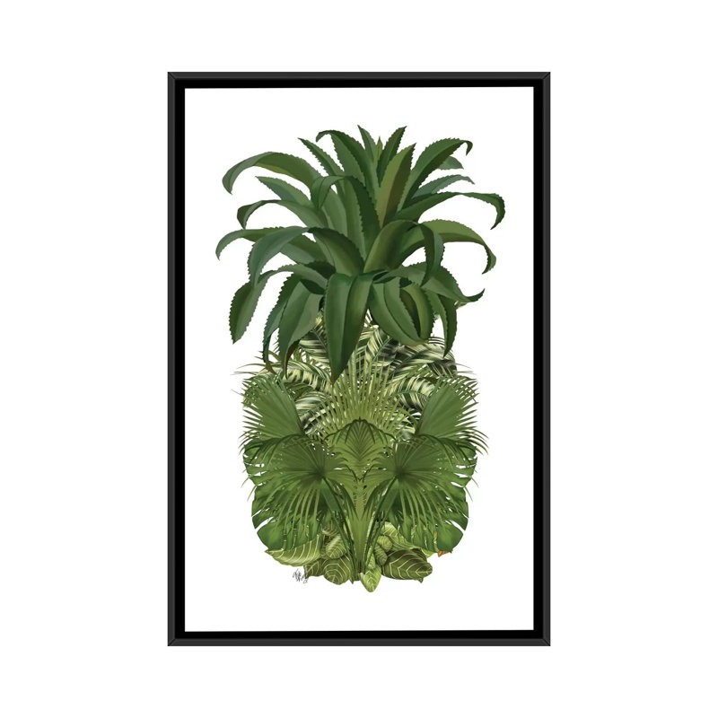 «Floral Pineapple IV», impression sur toile, H 26 po x l 18 po x P 1,5 po, Toile avec cadre noir, Non mat