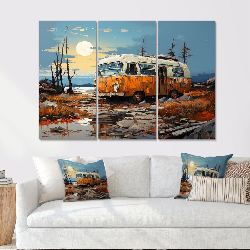 Minimalisme Camping Van Travel - ensemble d'art mural en toile, H 28 po x l 36 po