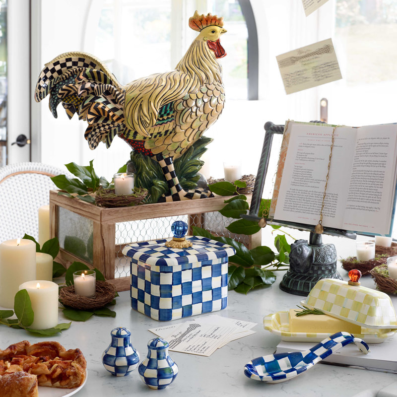 Elegant Royal Check Hand-Painted Recipe Box with Glass Knob