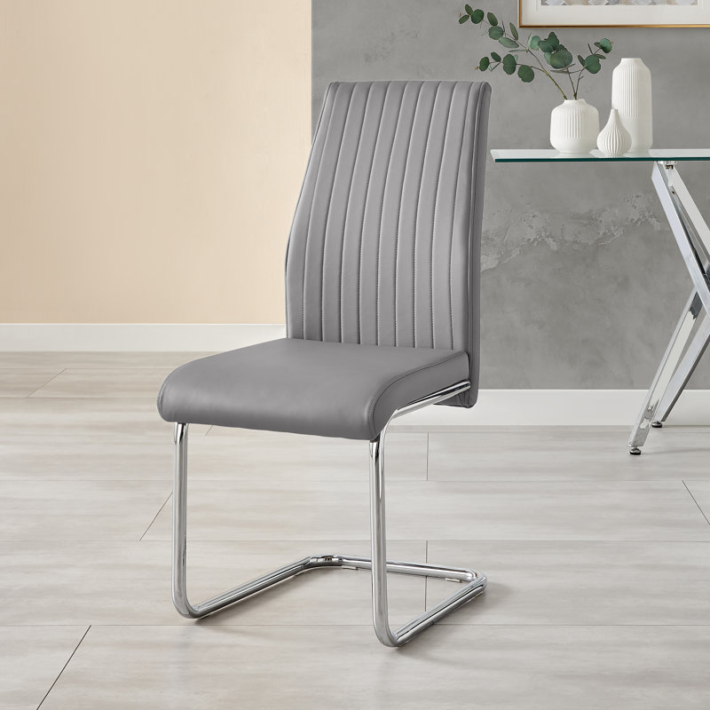 Scottsmoor Modern High Gloss & Glass Dining Table with 6 Luxury Faux Leather Chairs, Elephant Grey
