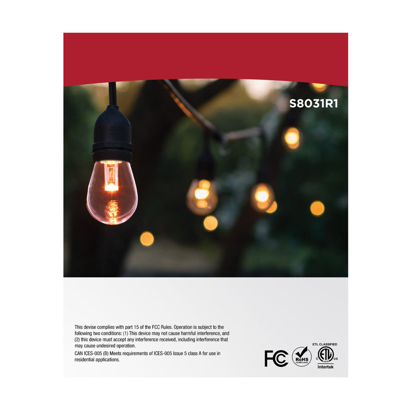 24 Foot LED String Light 12-S14 Lamps Medium Base RGBTW Infrared Remote Black 120V