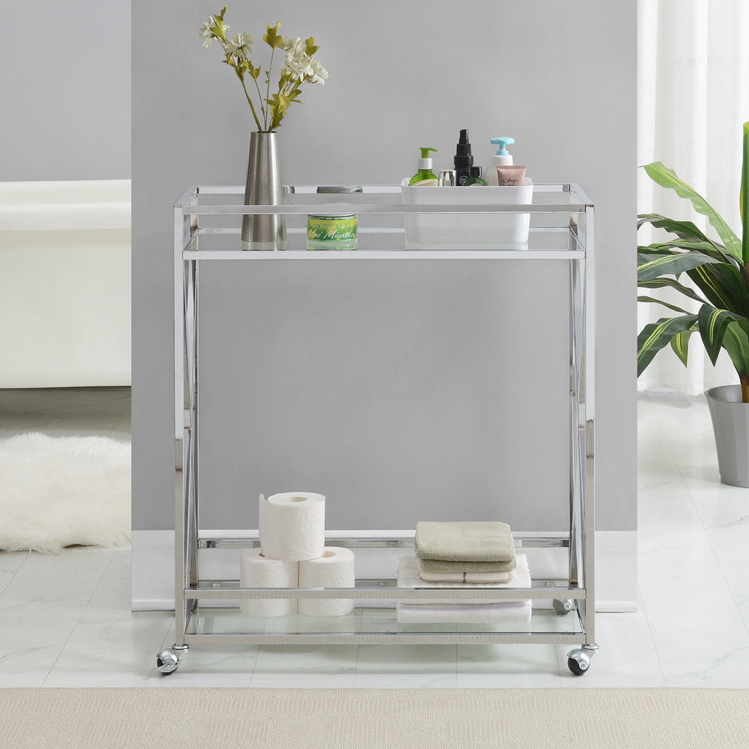 Damore Glass Bar Cart Table with Metal Frame Ivy Bronx